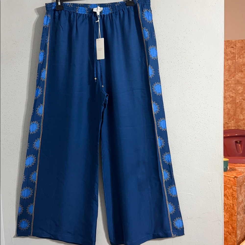 Jade Johnny Was Blue Floral Women's wide legged pants. Navy multi NWT